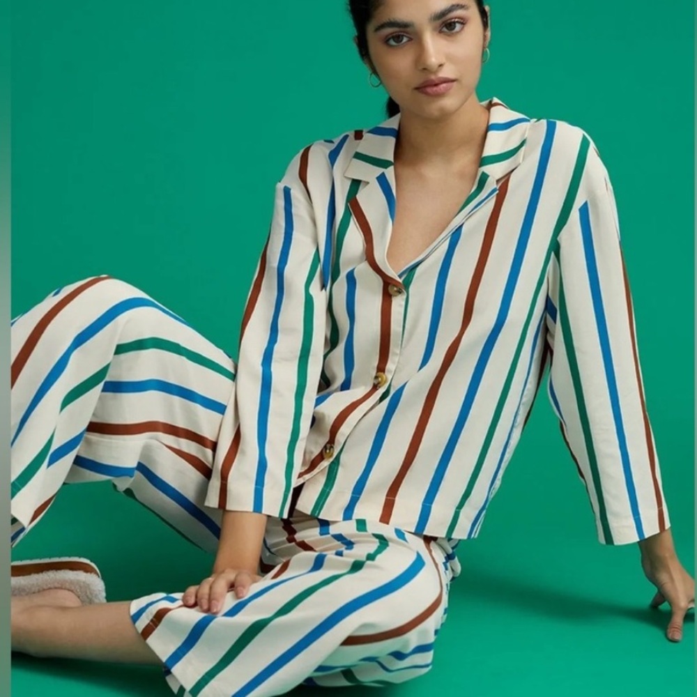 ThirdLove Washable Silk Pajama Set Striped Shirt Pants